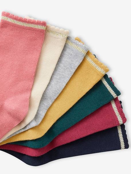 7 paar kniekousen met lurex voor meisjes abrikoos+blauw+rozen - vertbaudet enfant 