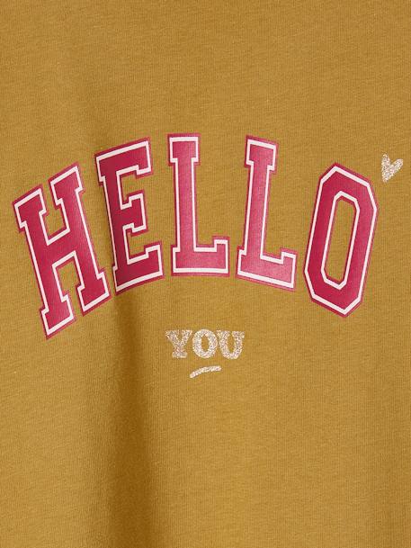 T-shirt met tekst voor meisjes beige (poederkleur)+brons+fuchsia+grijsblauw+groengrijs+paars+rozenhout - vertbaudet enfant 