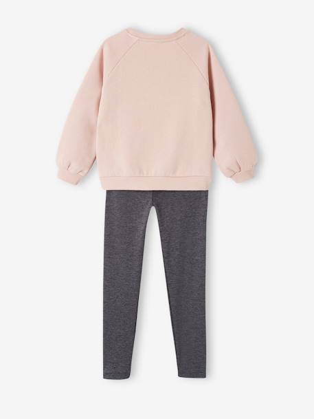 Sportset voor meisjes met molton sweater + legging van technisch materiaal roze (poederkleur) - vertbaudet enfant 