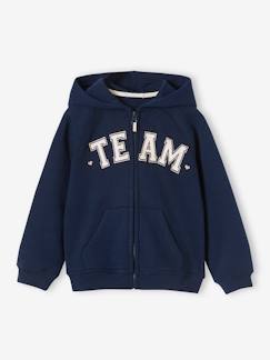 Meisje-Trui, vest, sweater-Sweater-Sportsweater met rits en capuchon met "Team" motief meisjes