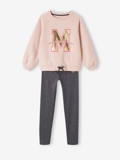 Meisje-Set-Sportset voor meisjes met molton sweater + legging van technisch materiaal