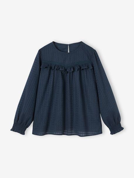 Meisjesblouse met ruches en textuureffect ecru+marineblauw - vertbaudet enfant 