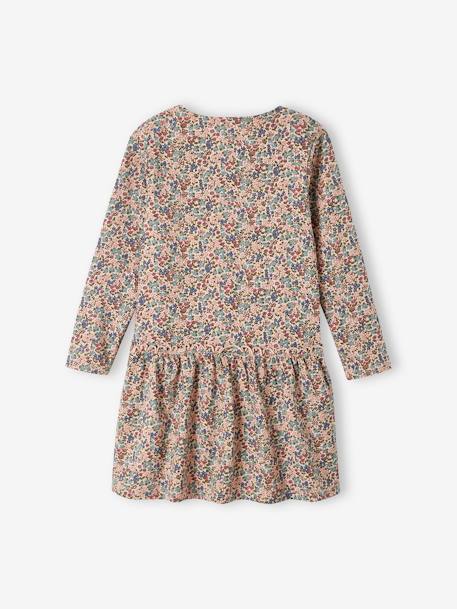 Meisjesjurk met print bruin, bedrukt+ecru+groengrijs+oudroze+roze (poederkleur) - vertbaudet enfant 