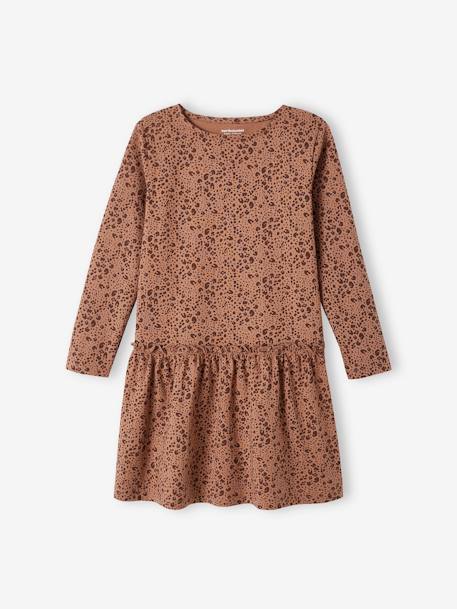 Meisjesjurk met print bruin, bedrukt+ecru+groengrijs+oudroze+roze (poederkleur) - vertbaudet enfant 