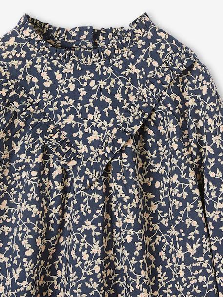 Blouse met hoge kraag met bloemenprint meisjes ecru+marineblauw - vertbaudet enfant 