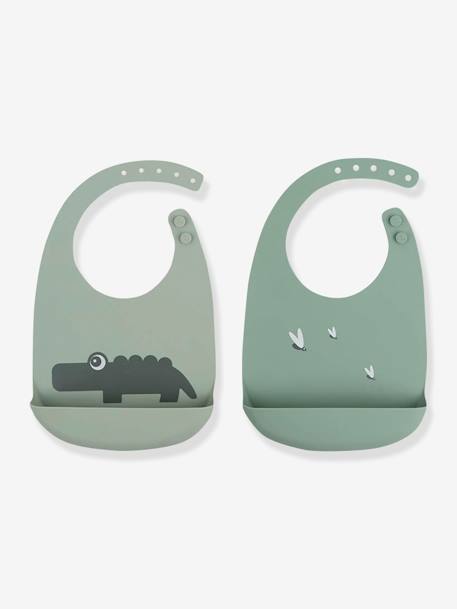 Set van 2 Croco siliconen slabbetjes DONE BY DEER groen+rozen - vertbaudet enfant 