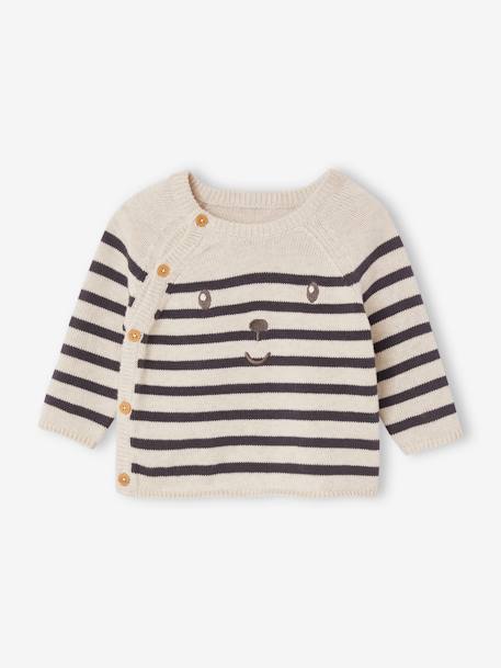 Marinière trui baby's van katoen gemêleerd beige+hemelsblauw - vertbaudet enfant 