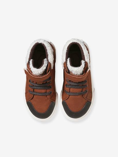 Hoge sneakers van leer, kleutercollectie bruin - vertbaudet enfant 