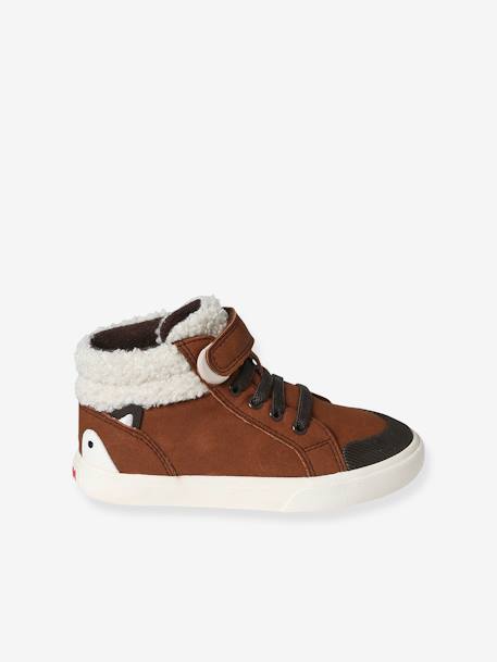 Hoge sneakers van leer, kleutercollectie bruin - vertbaudet enfant 