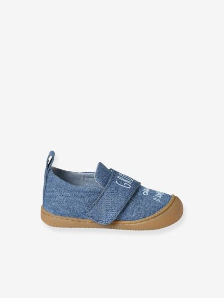 Denim stoffen sloffen met klittenband voor baby blauw, bedrukt+jeansblauw - vertbaudet enfant 