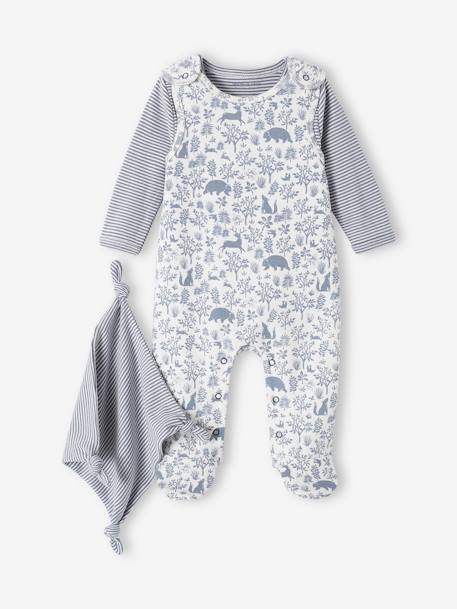 3-delige set boxpakje + romper + knuffel van biologisch katoen jeansblauw+roze (poederkleur) - vertbaudet enfant 