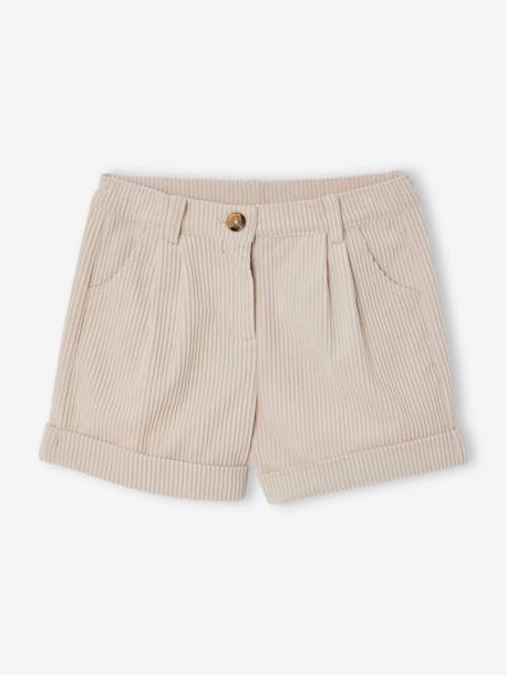 Ribfluwelen meisjesshort beige (poederkleur)+hazelnoot - vertbaudet enfant 