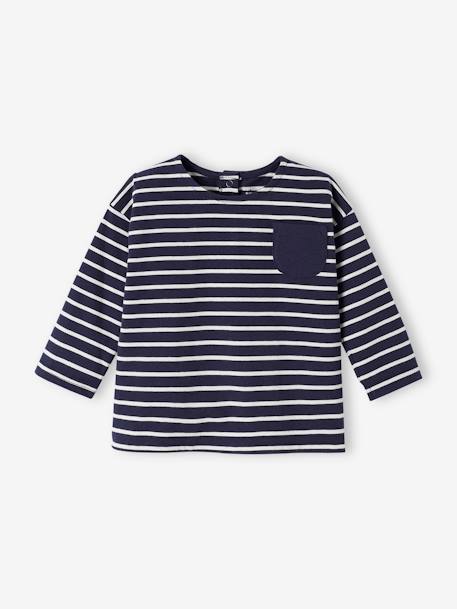 Gestreept T-shirt baby met lange mouwen blauw, gestreept+groen, gestreept+pecannoot - vertbaudet enfant 