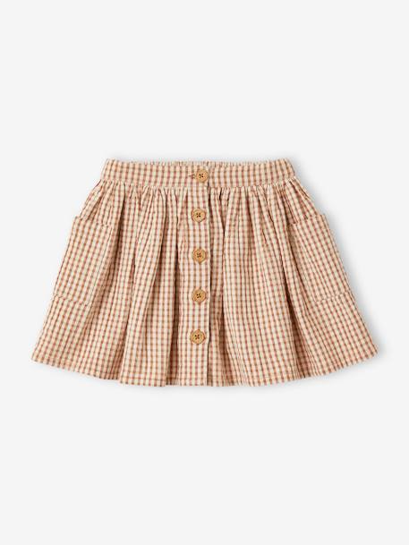 Vichy geruite rok met knopen bruin, geruit - vertbaudet enfant 