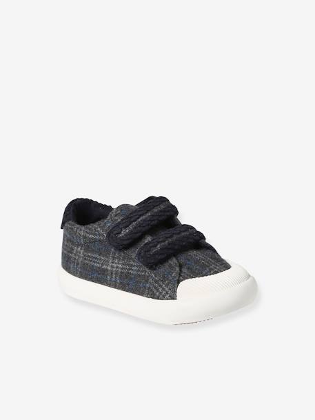 Textielen sneakers met klittenband voor baby blauw, geruit+grijs, geruit - vertbaudet enfant 