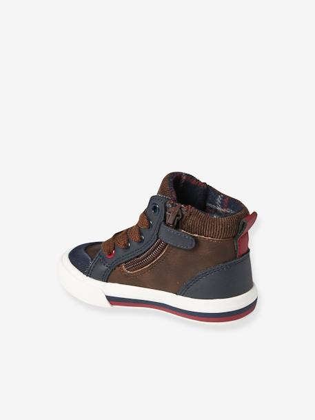 Hoge sneakers met veters en rits bruin+veel blauw - vertbaudet enfant 