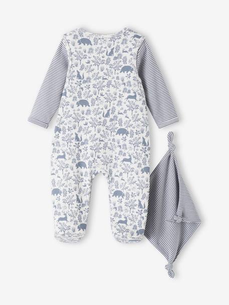 3-delige set boxpakje + romper + knuffel van biologisch katoen jeansblauw+roze (poederkleur) - vertbaudet enfant 