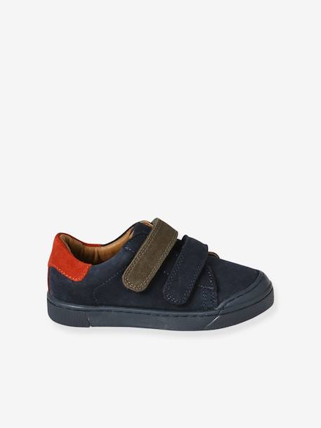 Sneakers van leer met klittenband, kleutercollectie marineblauw - vertbaudet enfant 