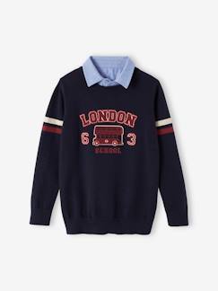 Jongens-Trui, vest, sweater-Trui-Jongenstrui Londen chambray met overhemdkraag