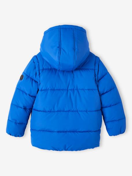 Donsjack met capuchon en verwijderbare mouwen voor jongens met fleece voering felblauw - vertbaudet enfant 