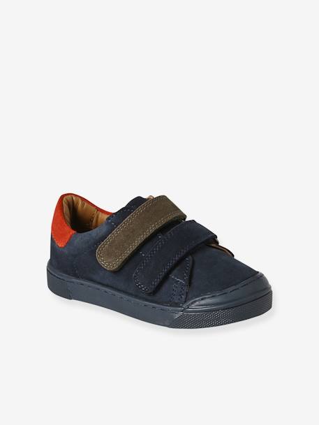 Sneakers van leer met klittenband, kleutercollectie marineblauw - vertbaudet enfant 