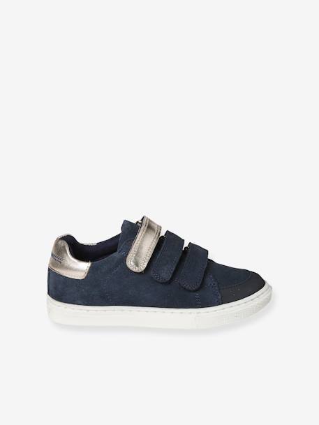 Leren meisjessneakers met klittenband bruin+marineblauw+zwart - vertbaudet enfant 