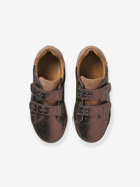 Leren sneakers met klittenband, kleutercollectie meisjes brons+goudkleurig - vertbaudet enfant 