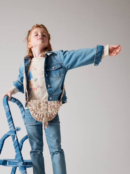 Jeansjasje voor meisjes met bloemenanimatie op de achterkant stone - vertbaudet enfant 