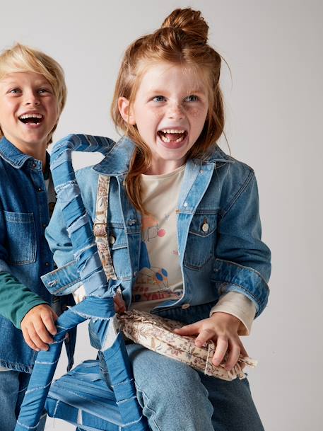 Jeansjasje voor meisjes met bloemenanimatie op de achterkant stone - vertbaudet enfant 