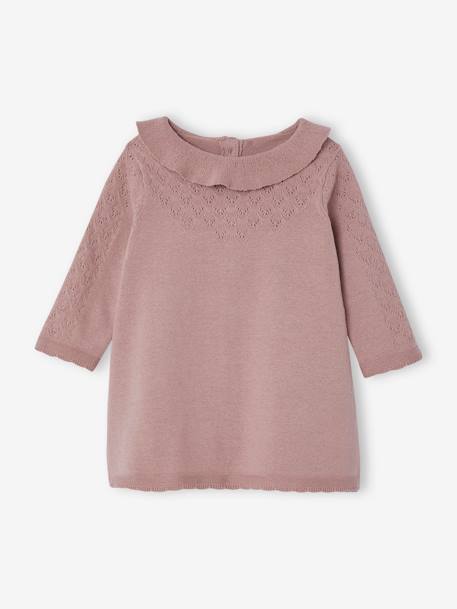 Tricot jurk met fantasiesteek baby paars+vanille - vertbaudet enfant 