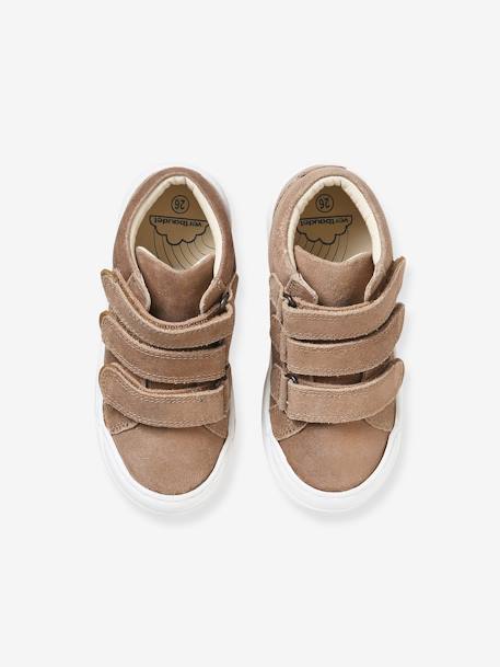 Leren MID-sneakers met klittenband, kleutercollectie meisjes goudbeige - vertbaudet enfant 