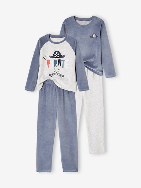 Set van 2 fluwelen pyjama's met piratenthema jongens grijsblauw - vertbaudet enfant 