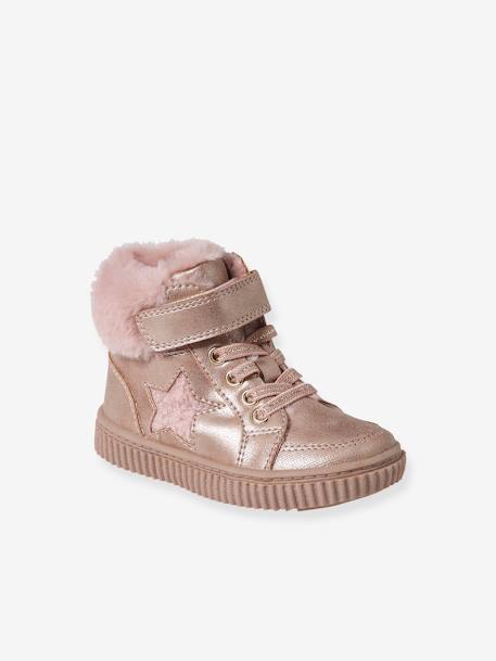 Gevoerde sneakers met veters, klittenband en ritssluiting voor baby's nude - vertbaudet enfant 