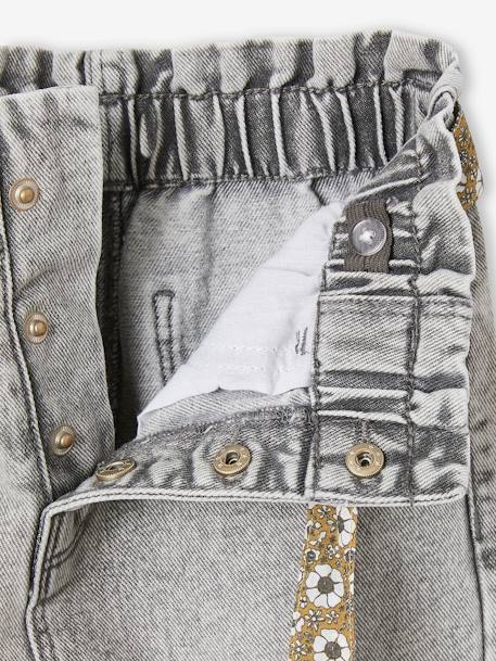 Paperbag jeans met bloemenriem voor meisjes denimgrijs+onbewerkt denim+stone - vertbaudet enfant 