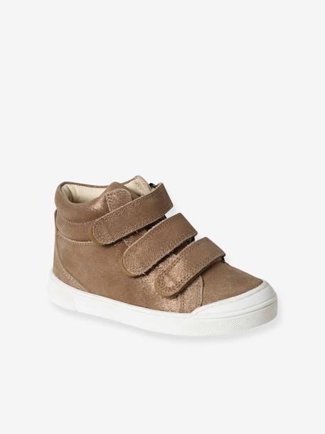 Leren MID-sneakers met klittenband, kleutercollectie meisjes goudbeige - vertbaudet enfant 