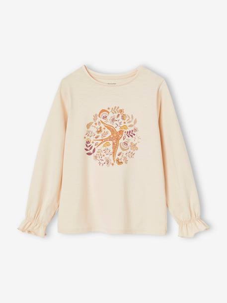 Romantisch meisjesshirt met decoratief motief beige (poederkleur)+petrolblauw - vertbaudet enfant 