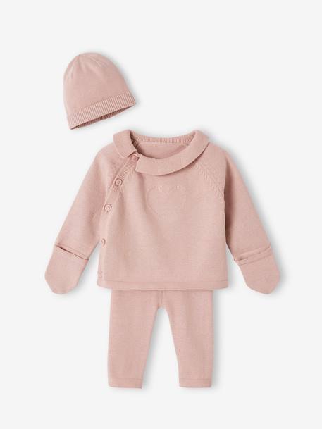 Gebreid babyvestje + legging + mutsje leigrijs+zachtpaars - vertbaudet enfant 