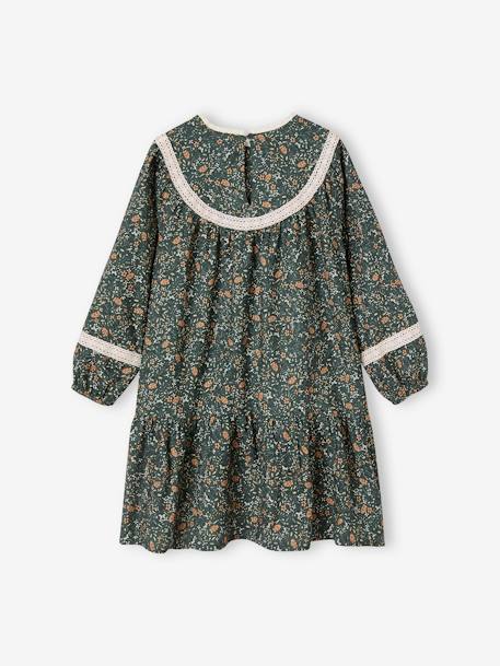 Bloemenjurk voor meisjes beige+groen+nachtblauw - vertbaudet enfant 