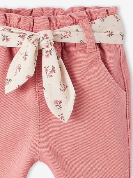 Babybroek met stoffen riem groengrijs+oudroze - vertbaudet enfant 