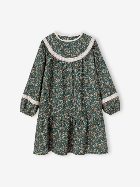 Bloemenjurk voor meisjes beige+groen+nachtblauw - vertbaudet enfant 