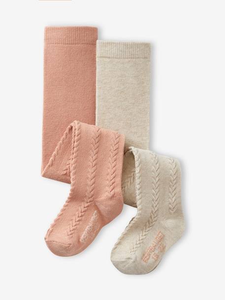 Set met 2 paar maillots in tricot met gedraaide steek voor babymeisjes gemêleerd beige+gemêleerd grijs+oudroze - vertbaudet enfant 