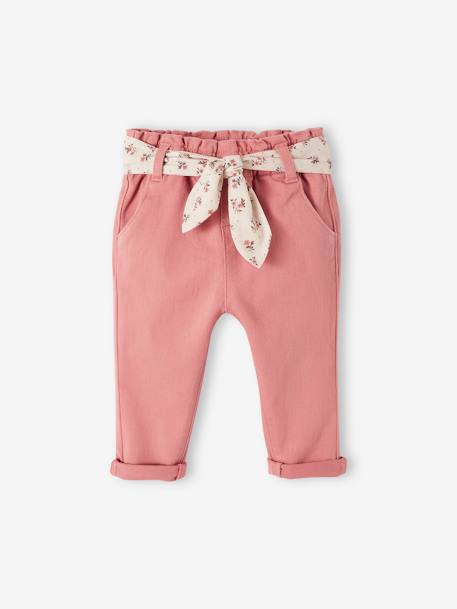 Babybroek met stoffen riem groengrijs+oudroze - vertbaudet enfant 