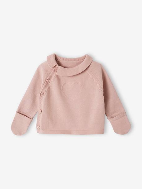 Gebreid babyvestje + legging + mutsje leigrijs+zachtpaars - vertbaudet enfant 