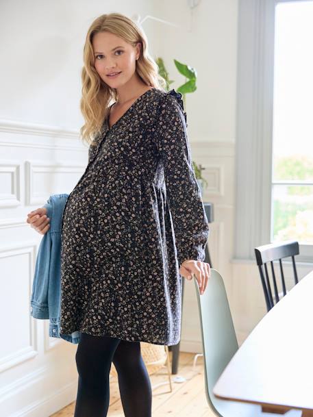 Korte jurk van katoengaas zwangerschap en borstvoeding zwart - vertbaudet enfant 