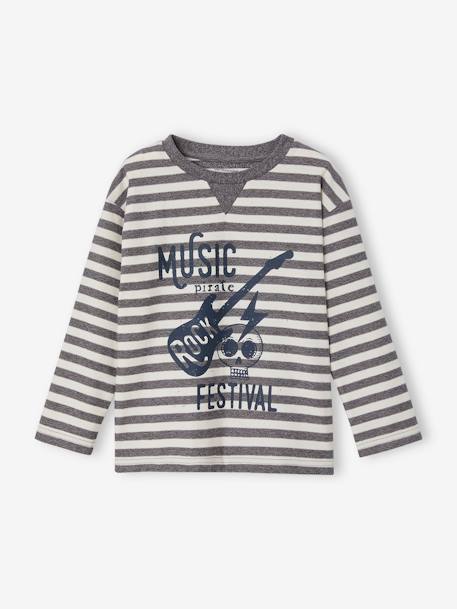 Gestreept T-shirt met 'rock rebel' motief jongens grijs, gestreept - vertbaudet enfant 