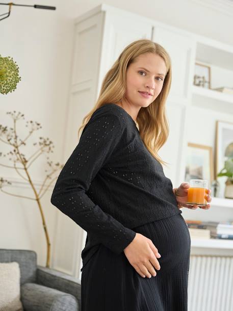 Omkeerbaar T-shirt met Engels borduursel zwangerschap en borstvoeding zwart - vertbaudet enfant 
