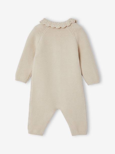 Gebreide baby jumpsuit met gehaakte kraag ecru - vertbaudet enfant 