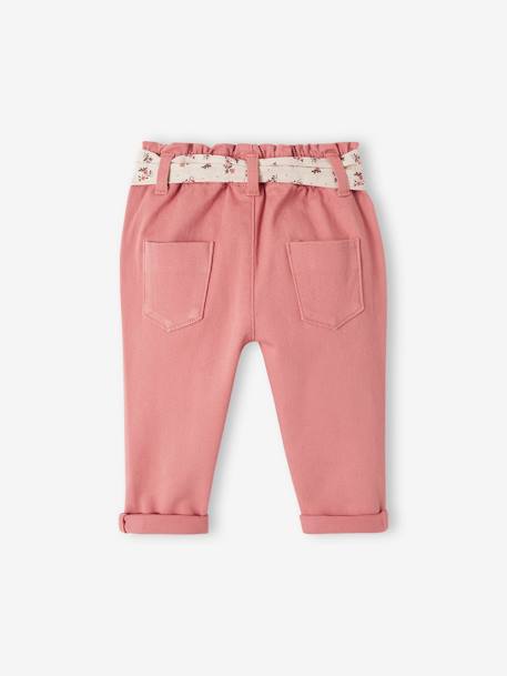 Babybroek met stoffen riem groengrijs+oudroze - vertbaudet enfant 