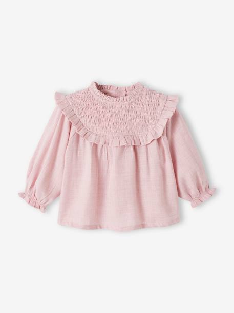 Babyblouse met smokwerk en bijpassende hoofdband donkerpaars+groengrijs+lila - vertbaudet enfant 