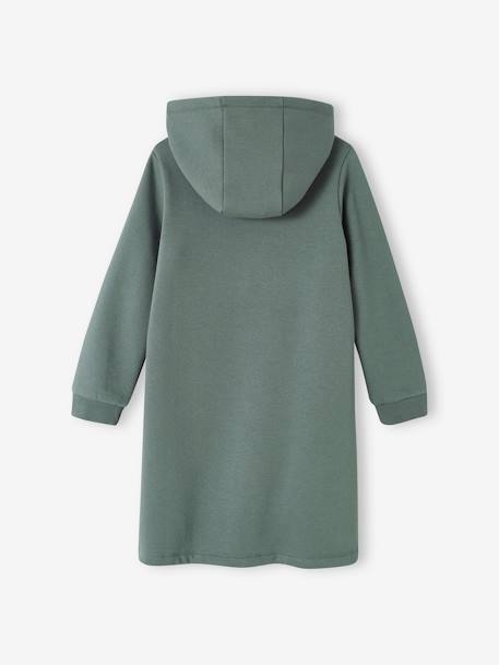 Meisjesjurk van sweatstof met capuchon en mooie details groen - vertbaudet enfant 